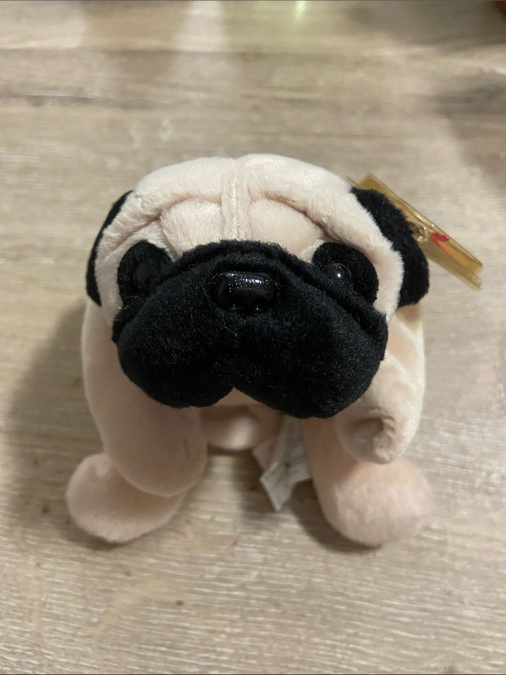 Pugsly Beanie Babies Pug Dog Plush by Ty 1996 Vintage MWMTs